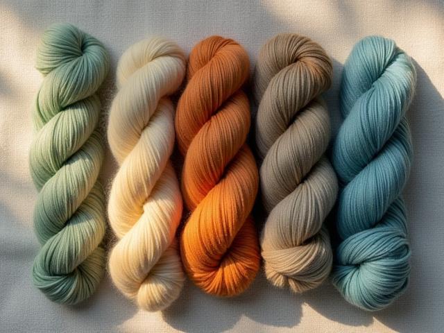 Collection of yarns dyed with foraged botanicals showing a range of natural hues.