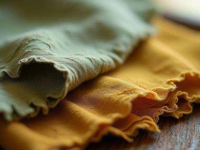 Close-up of naturally dyed fabric with subtle textures in muted earth tones.