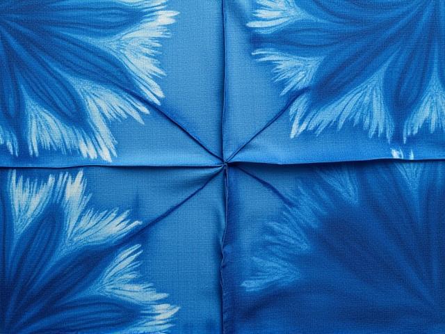 Deep blue indigo shibori linen fabric with unique patterns