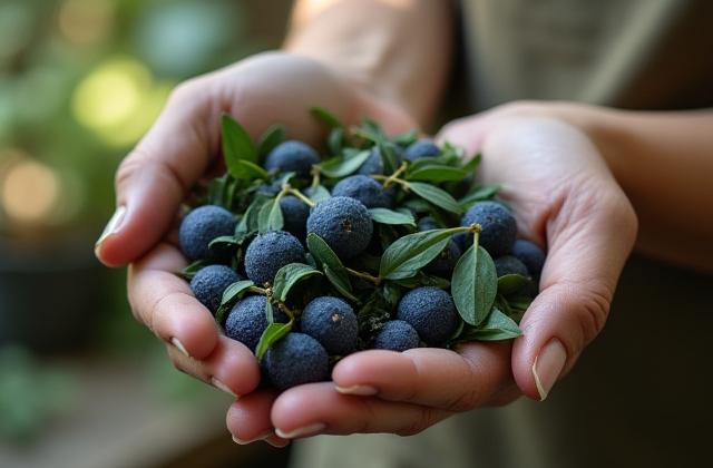 Hands gently tending to plants used for botanical dyeing