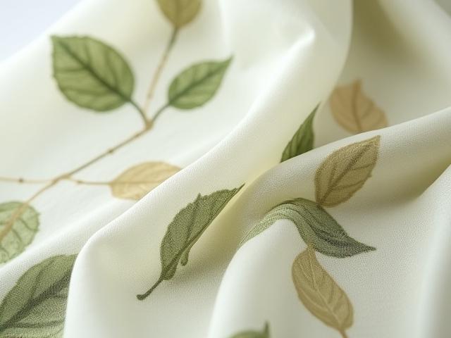 Close-up of a eucalyptus eco-print silk scarf showing leaf imprints